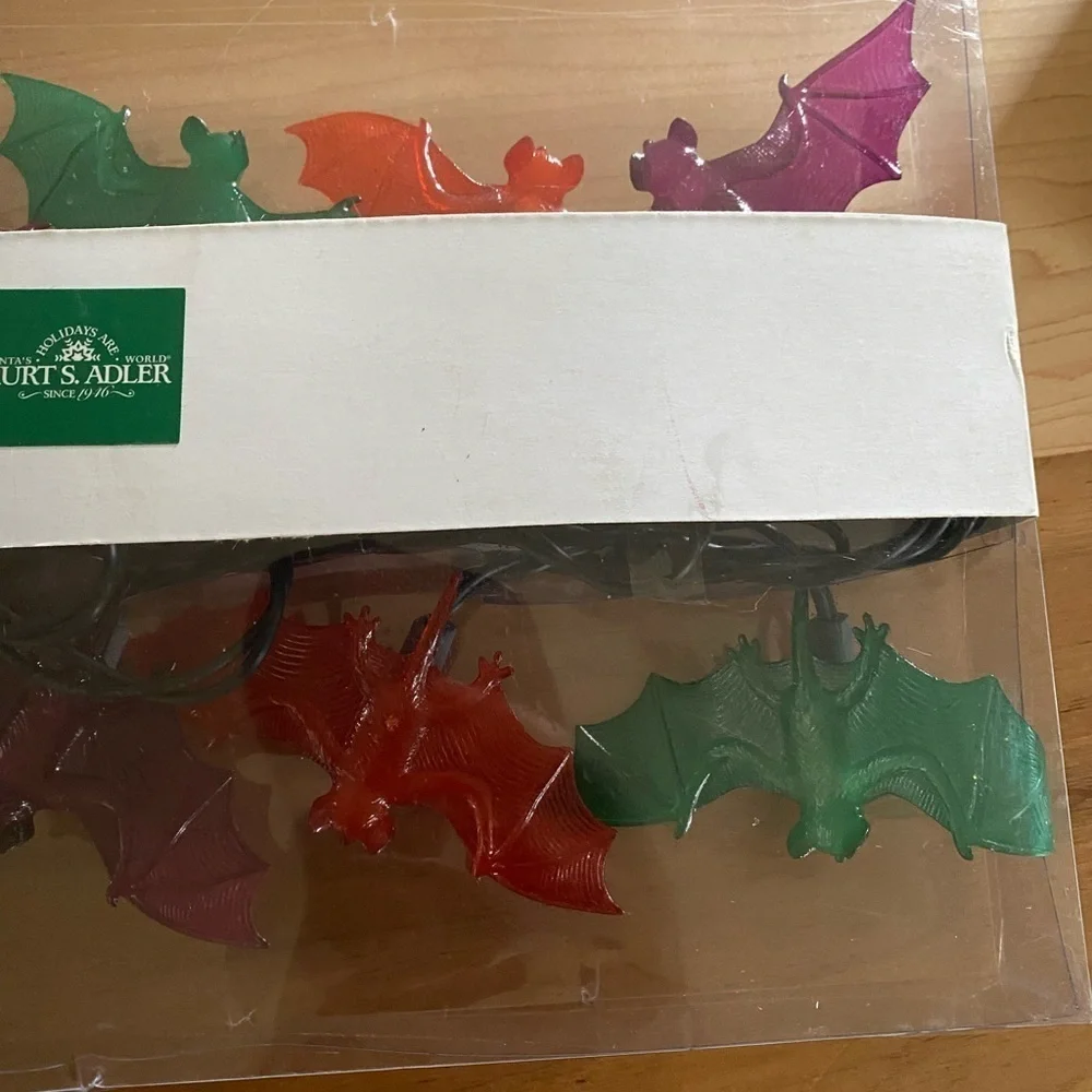 Kurt Adler UL 10 Orange Purple Green Bat Icicle String Halloween Light Set